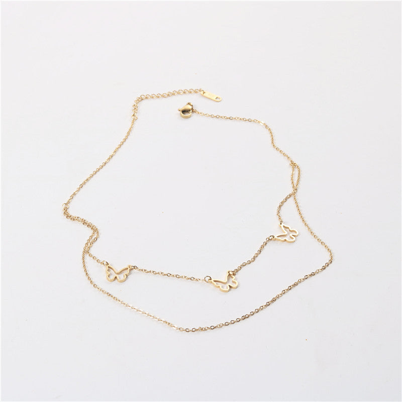 Triple Butterfly Necklace | Double Layer Design