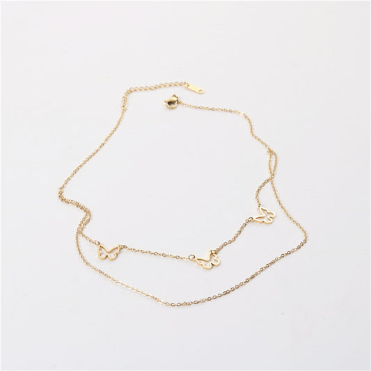 Triple Butterfly Necklace | Double Layer Design