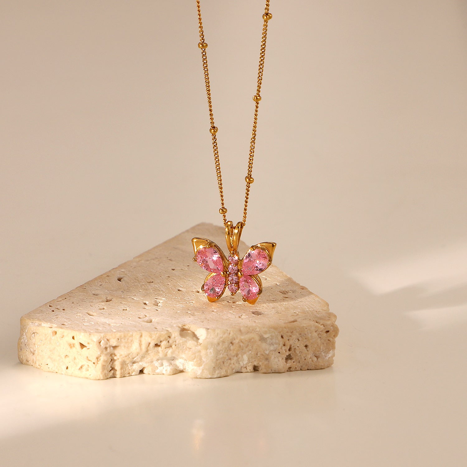 Delicate Pink Butterfly Necklace - Belberrie Studios