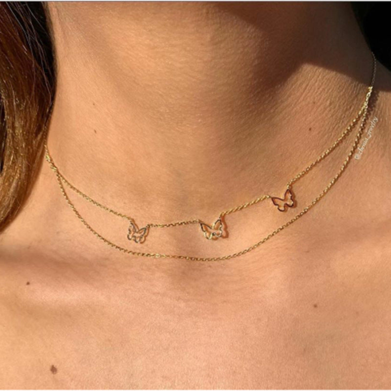 Triple Butterfly Necklace | Double Layer Design