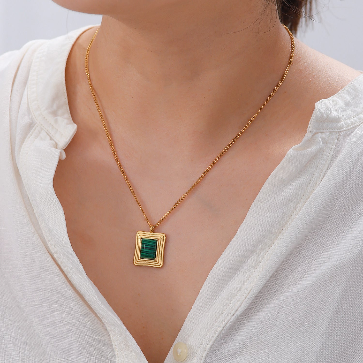 Green Striped Pendant | Contemporary Statement Jewelry