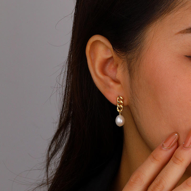 Freshwater Pearl Chain Earrings | Elegant Dangle Jewelry