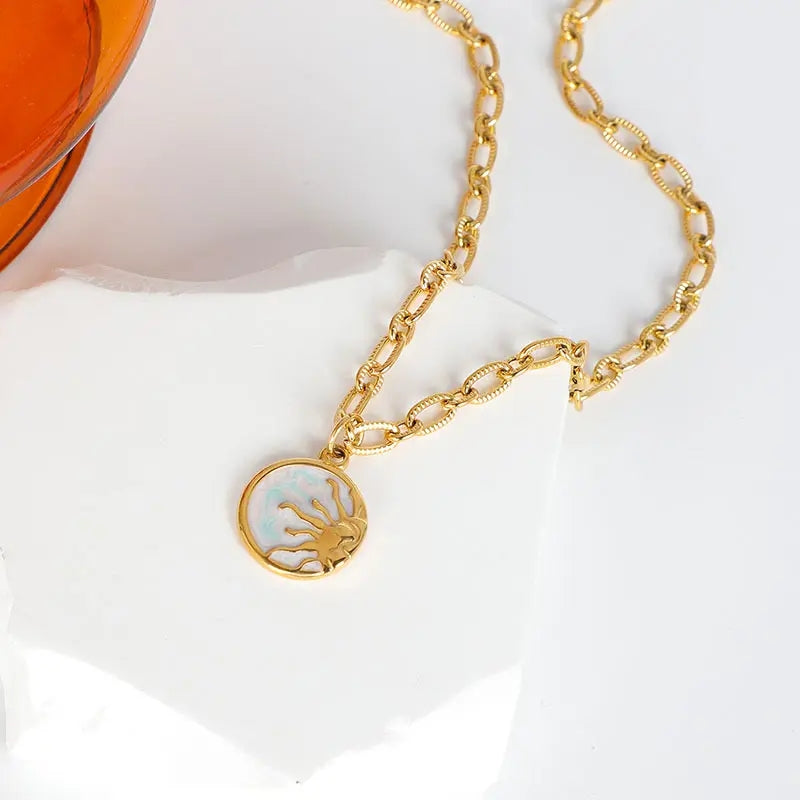 Sun and Moon Round Shell Chain Necklace - Belberrie Studios