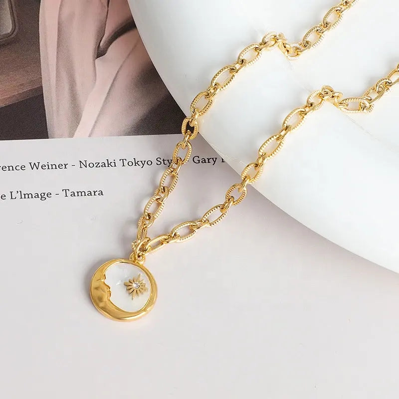 Sun and Moon Round Shell Chain Necklace - Belberrie Studios