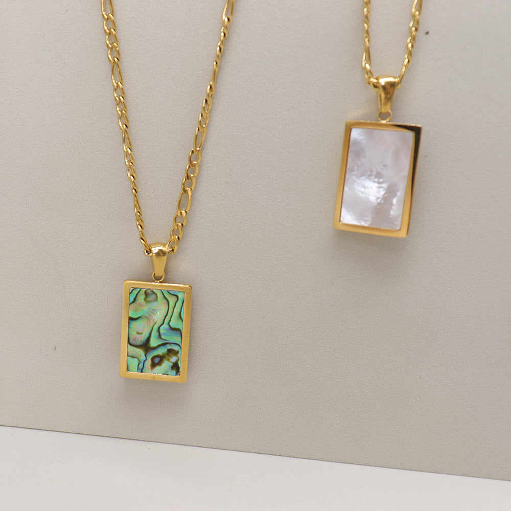 Green Mosaic Shell Pendant Necklace | Coastal Elegance