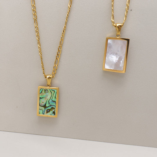 Green Mosaic Shell Pendant Necklace | Coastal Elegance