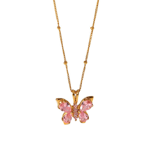 Delicate Pink Butterfly Necklace - Belberrie Studios