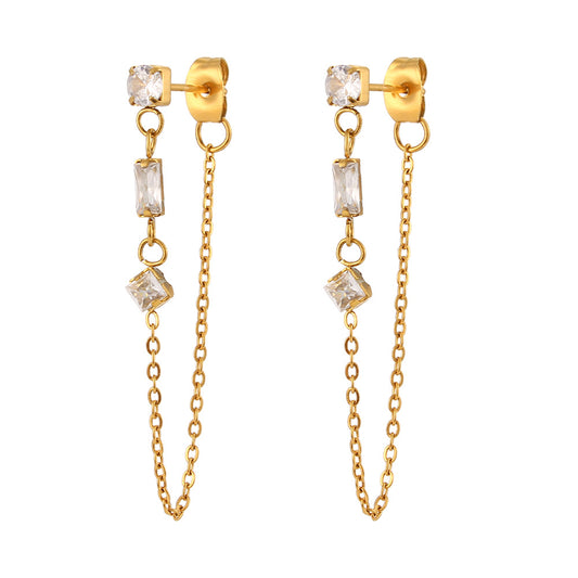 Chain Drop Earrings | Diamond-like Dangle Jewelry