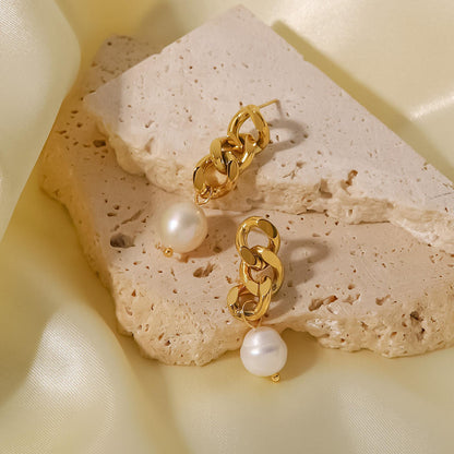Freshwater Pearl Chain Earrings | Elegant Dangle Jewelry