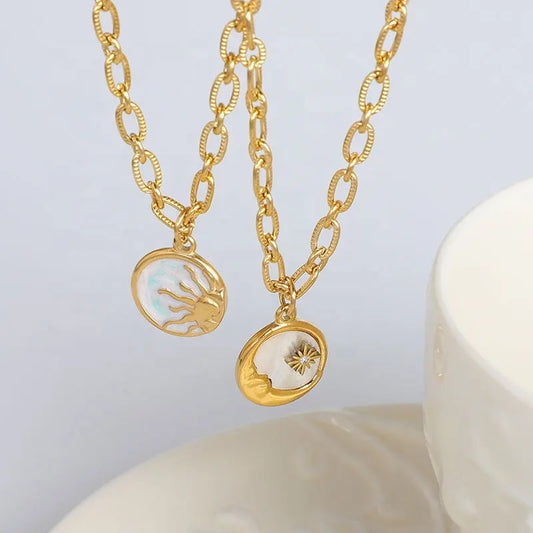 Sun and Moon Round Shell Chain Necklace - Belberrie Studios